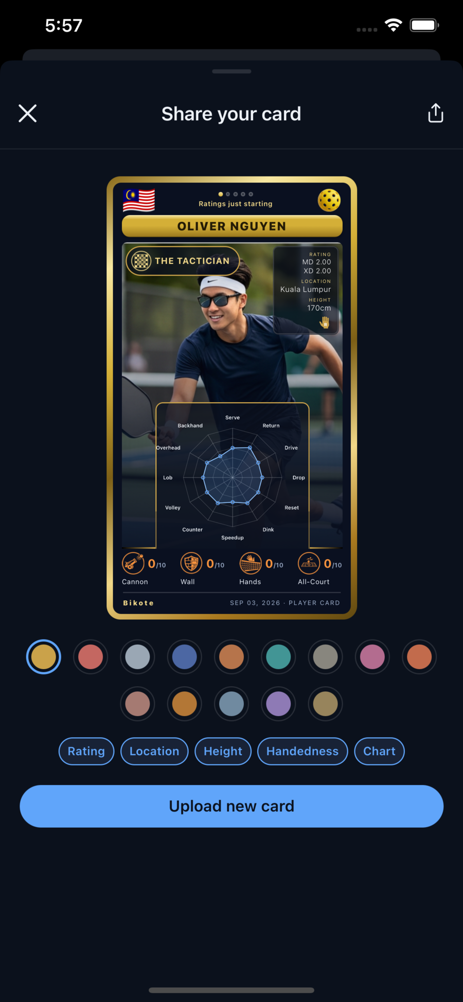 Shareable trading-card style player profile